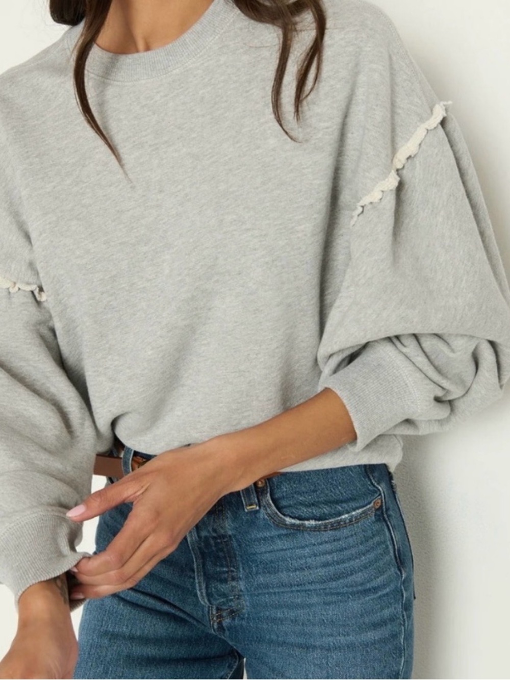 Nation Shane Heather Gray Ruffle Sleeve Sweatshirt